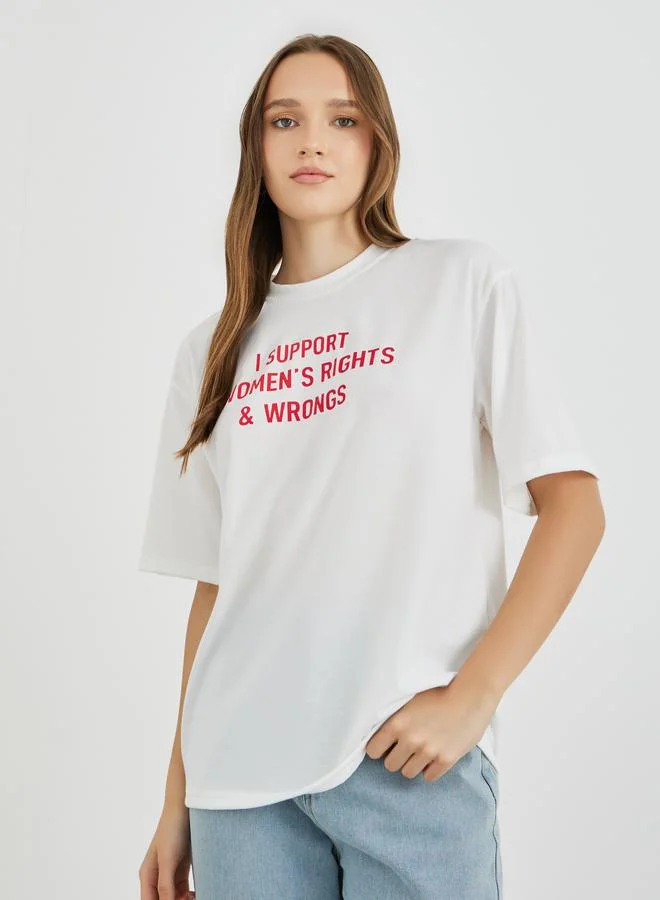 Styli Styli Slogan Print Regular Fit T-Shirt