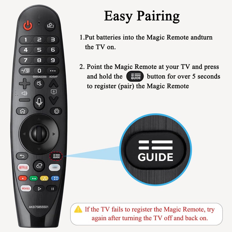 MYHGRC Voice Magic TV Remote for LG Smart TV 2019-2021 AKB75855501 Replace LG Magic Remote Control AN-MR20GA AN-MR19BA with Pointer Function - Image 3