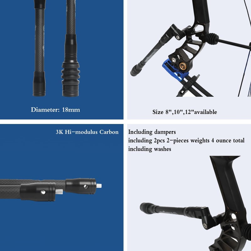Perogen Archery Bow Stabilizer for Compound Bow Hunting 3K High Modulus Carbon Including dampers, Light Weighted, 8",10",12" in - Image 4