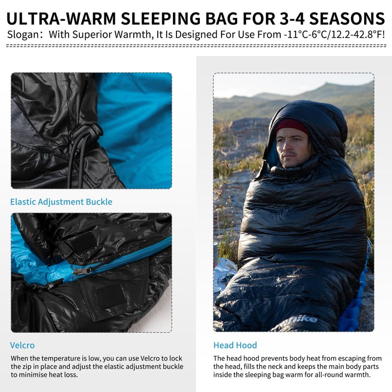 Naturehike Ultralight Down Sleeping Bag, 650FP Backpacking Sleeping Bag for Adults, 40.4â„‰ Waterproof Sleeping Bags for Camping, Hiking, Traveling with Compression Sack - Image 4