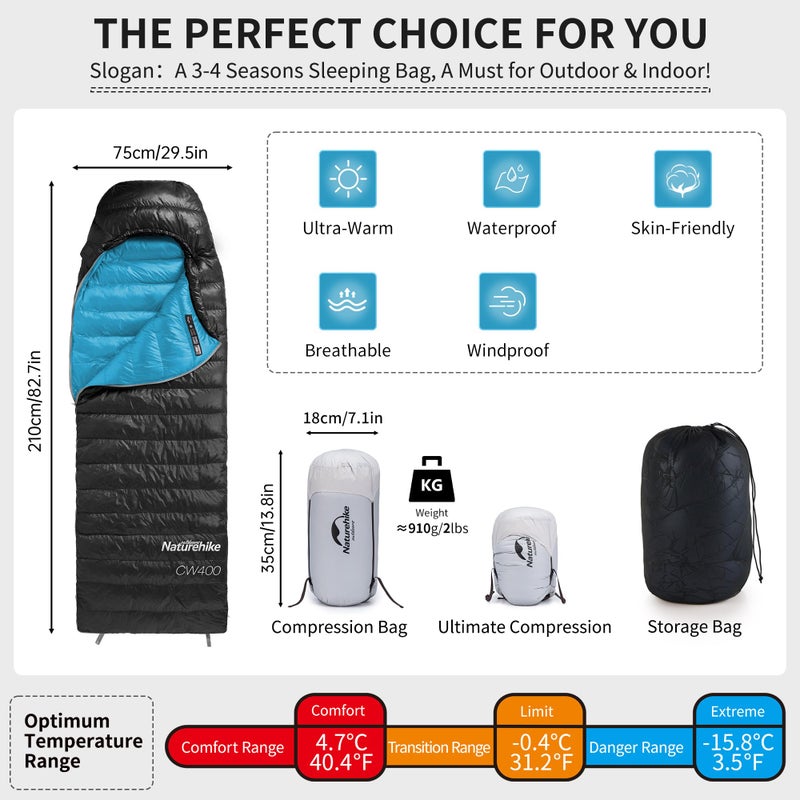 Naturehike Ultralight Down Sleeping Bag, 650FP Backpacking Sleeping Bag for Adults, 40.4â„‰ Waterproof Sleeping Bags for Camping, Hiking, Traveling with Compression Sack - Image 3