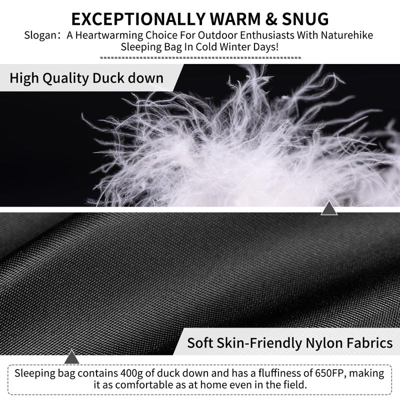 Naturehike Ultralight Down Sleeping Bag, 650FP Backpacking Sleeping Bag for Adults, 40.4â„‰ Waterproof Sleeping Bags for Camping, Hiking, Traveling with Compression Sack - Image 5