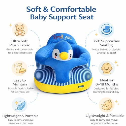 PWI Plush Baby Sitter with Backrest & Cartoon Support | Soft & Safe Seat for 0–24 Months | Blue, Lightweight & Portable - Image 4