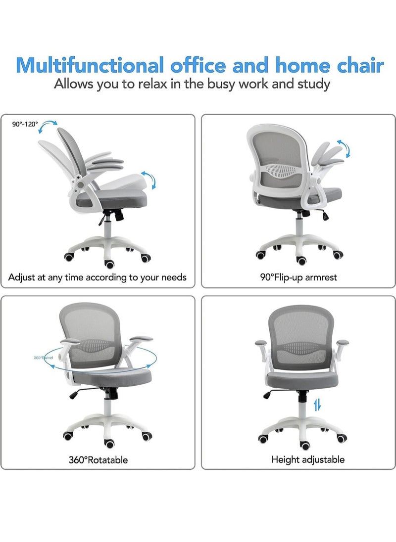 AGD Ergonomic Adjustable Height Office Chair, for Computer Workstation and Home Office, Lumbar Support and Breathable Mesh Backrest, with Armrests / White and Grey  - Image 5
