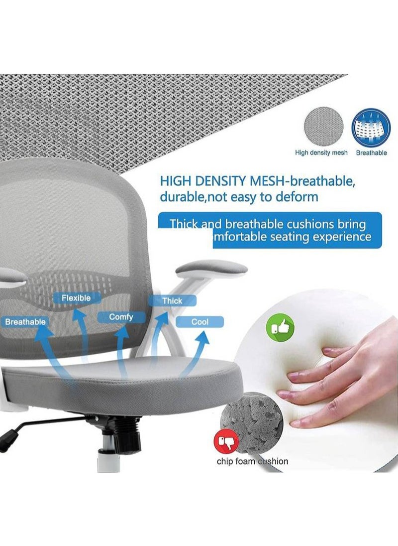 AGD - Ergonomic Adjustable Height Office Chair, for Computer Workstation and Home Office, Lumbar Support and Breathable Mesh Backrest, with Armrests / White and Grey - Image 1