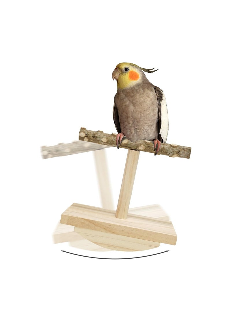 Mmmon Natural Wood Bird Perch Stand, Rocking Perch for Birds, Intelligence Puzzle Training Wood, Parrot Tumbler Toy, Bird Stand Swing Playstand Birds Accessories for Parakeets, Cockatiels, Budgies, Conures - Image 1