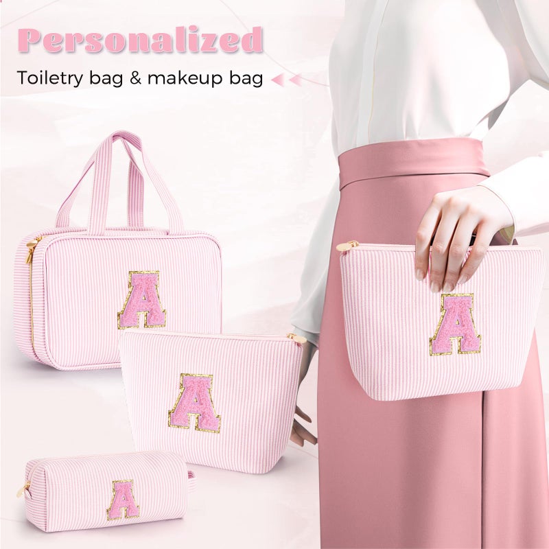 Fystdtote Easter Gifts Basket Stuffers for Teen Girls Women - Toiletry Bag Initial Makeup Bag | Travel Cosmetic Bag | 8 9 10 11 12 13 14 15 16 Years Old Girl Gifts Trendy Stuff - Pink A - Image 4
