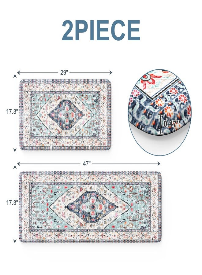 Sungea Anti Fatigue Mats for Kitchen Floor Set of 2, Waterproof Non-Skip Kitchen Rugs,Ergonomic Kitchen Floor Mats Cushioned,Comfort Foam Standing Mat for Office,Laundry Room,Sink,Counter, Desk(Blue) - Image 3