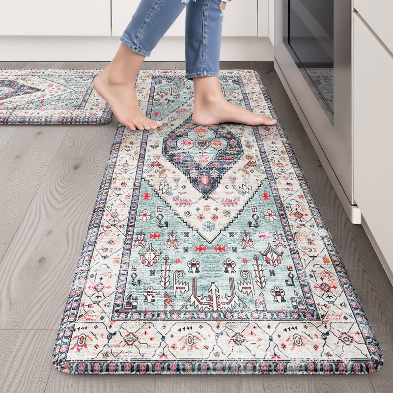 Sungea Anti Fatigue Mats for Kitchen Floor Set of 2, Waterproof Non-Skip Kitchen Rugs,Ergonomic Kitchen Floor Mats Cushioned,Comfort Foam Standing Mat for Office,Laundry Room,Sink,Counter, Desk(Blue) - Image 1