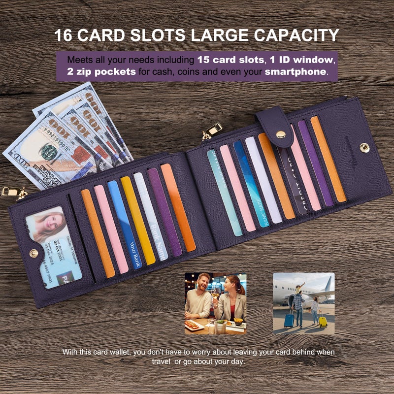Travelambo RFID Wallet Women Large Size Bifold Multi Card Wallet Case with Zipper Pocke Credit Card Holder for Women - Image 5
