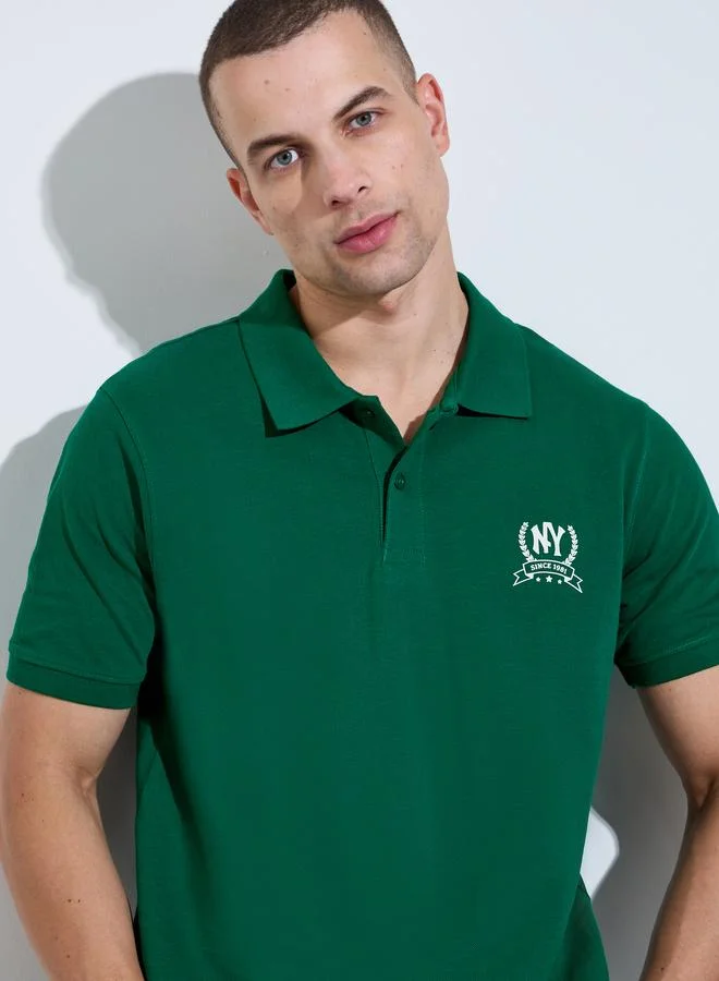 Styli Men Dark Green Regular Fit HD Print Pique Polo