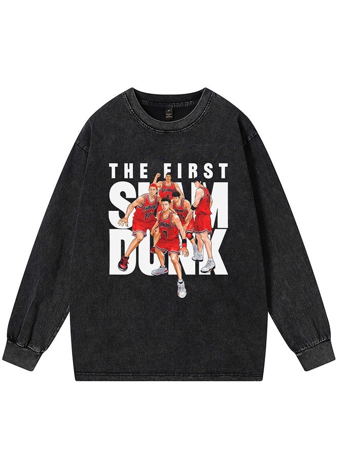 KUYING New Slam Dunk Retro Washed Long Sleeve Bottom Shirt  - Image 1