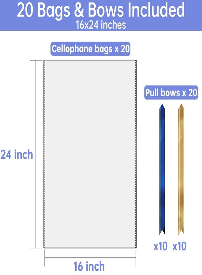 Jadairy Clear Bags, Cellophane Wrap for Gift Baskets, 16x24 in, 20 Pcs with Bows - Image 3