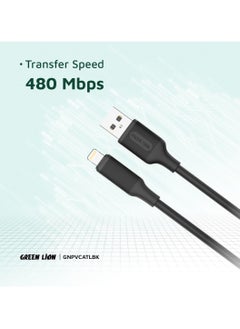 GREEN LION USB-A To Lightning PVC Cable / PVC Material / 1 Meter Length / Super Durable / Secure & Safe / Charge & Sync / 480Mbps Transfer Speed / High Speed Charging / Quick Data Sync / 10000 Bends Life Span / Premium Quality - Black  - Image 3