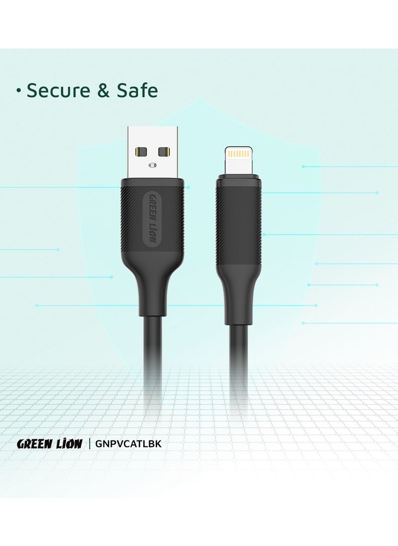 GREEN LION USB-A To Lightning PVC Cable / PVC Material / 1 Meter Length / Super Durable / Secure & Safe / Charge & Sync / 480Mbps Transfer Speed / High Speed Charging / Quick Data Sync / 10000 Bends Life Span / Premium Quality - Black  - Image 5