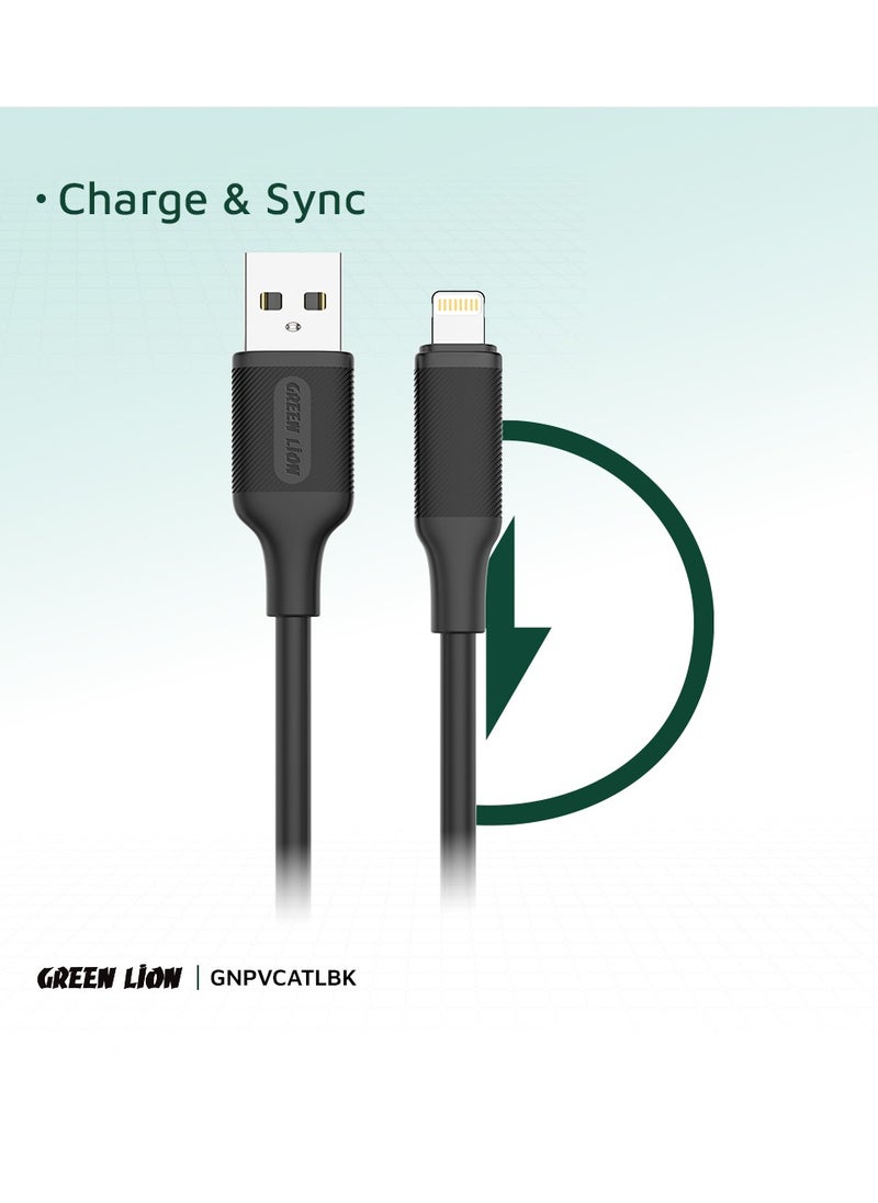 GREEN LION USB-A To Lightning PVC Cable / PVC Material / 1 Meter Length / Super Durable / Secure & Safe / Charge & Sync / 480Mbps Transfer Speed / High Speed Charging / Quick Data Sync / 10000 Bends Life Span / Premium Quality - Black  - Image 4