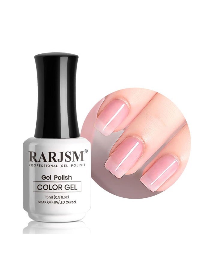 RARJSM Translucent Sheer Pink Gel Nail Polish LED UV Gel Soak Off Clear Pink French Manicure Nude Pink Jelly Nail Gel Polish Varnish Curing Requires 1pcs 15ml for Home Salon Nail Art DIY - Image 1