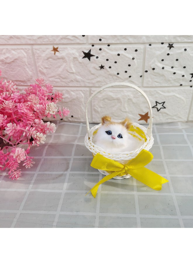 Simulation Cat Toy Simulation Flower Blue Basket Cat Will Call Fur Toy Scenic Gift Children's Toy Birthday-Color:Can Call Yellow Basket White Cat - Image 1