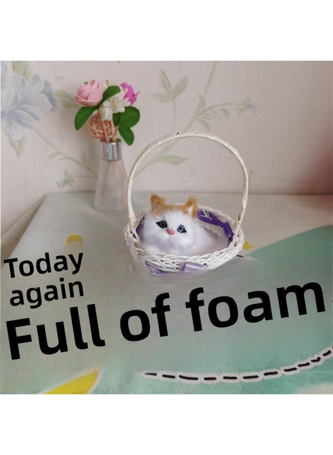 Simulation Cat Toy Simulation Flower Blue Basket Cat Will Call Fur Toy Scenic Gift Children's Toy Birthday-Color:Can Call Yellow Basket White Cat - Image 3