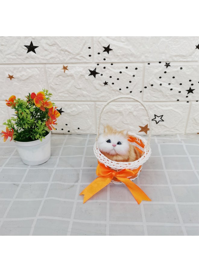 Simulation Cat Toy Simulation Flower Blue Basket Cat Will Call Fur Toy Scenic Gift Children's Toy Birthday-Color:Can Call Yellow Basket White Cat - Image 5