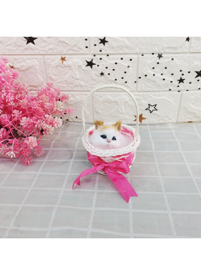 Simulation Cat Toy Simulation Flower Blue Basket Cat Will Call Fur Toy Scenic Gift Children's Toy Birthday-Color:Can Call Yellow Basket White Cat - Image 4