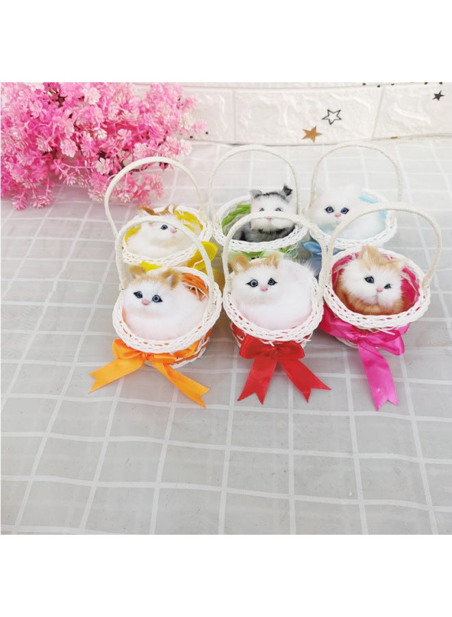 Simulation Cat Toy Simulation Flower Blue Basket Cat Will Call Fur Toy Scenic Gift Children's Toy Birthday-Color:Can Call Yellow Basket White Cat - Image 2
