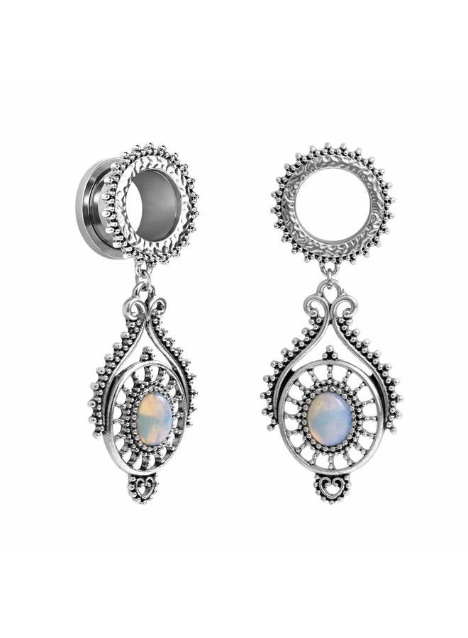 TBOSEN Stainless Steel Teardrop Opal Wedding Earrings Large Dangle Bridal Plug Ear Gauges Stretching Tapers Screw Fit Tunnels - Image 1