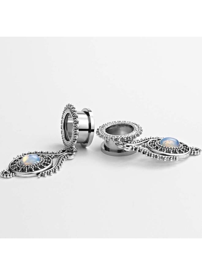 TBOSEN Stainless Steel Teardrop Opal Wedding Earrings Large Dangle Bridal Plug Ear Gauges Stretching Tapers Screw Fit Tunnels - Image 3