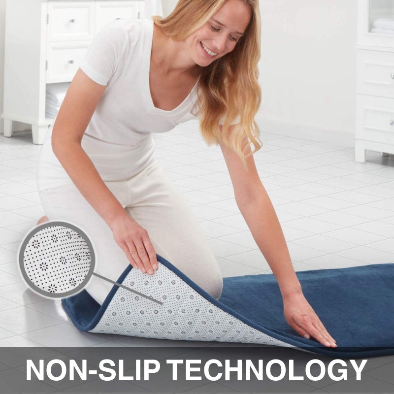 Genteele Memory Foam Bath Mat Non Slip Absorbent Super Cozy Velvet Bathroom Rug Carpet (22 inches X 36 inches, Navy) - Image 2