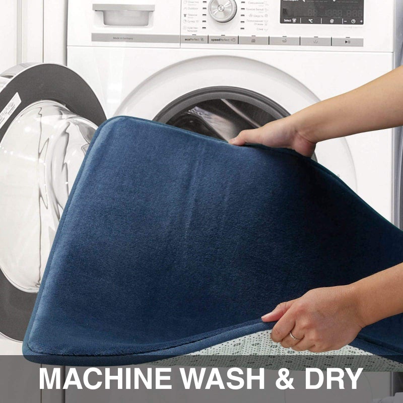 Genteele Memory Foam Bath Mat Non Slip Absorbent Super Cozy Velvet Bathroom Rug Carpet (22 inches X 36 inches, Navy) - Image 4