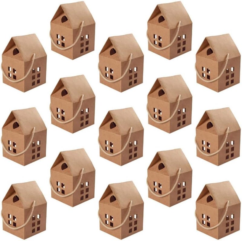 klarako Party Treat Containers 15Pcs House Shaped Gift Boxes,Christmas Party Favor Boxes Party Gift Box Paper Candy Boxes for Wedding Xmas Favor Small Packaging Supplies