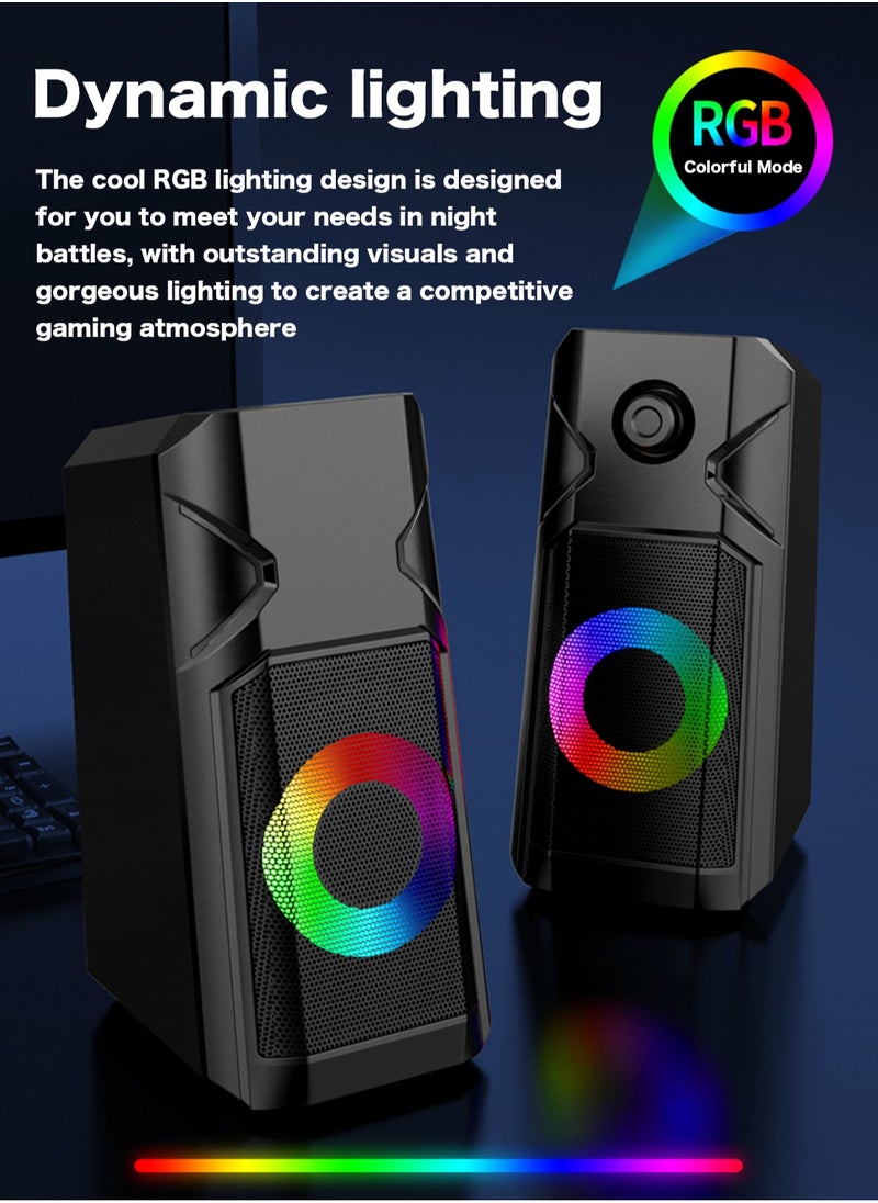 BONKS Desktop Speakers, 2.0 Channel PC Computer HiFi Stereo Gaming Speaker with Colorful LED Light Modes, Enhanced Bass and Easy-Access Volume Control, USB Powered with 3.5mm AUX-in  - Image 2