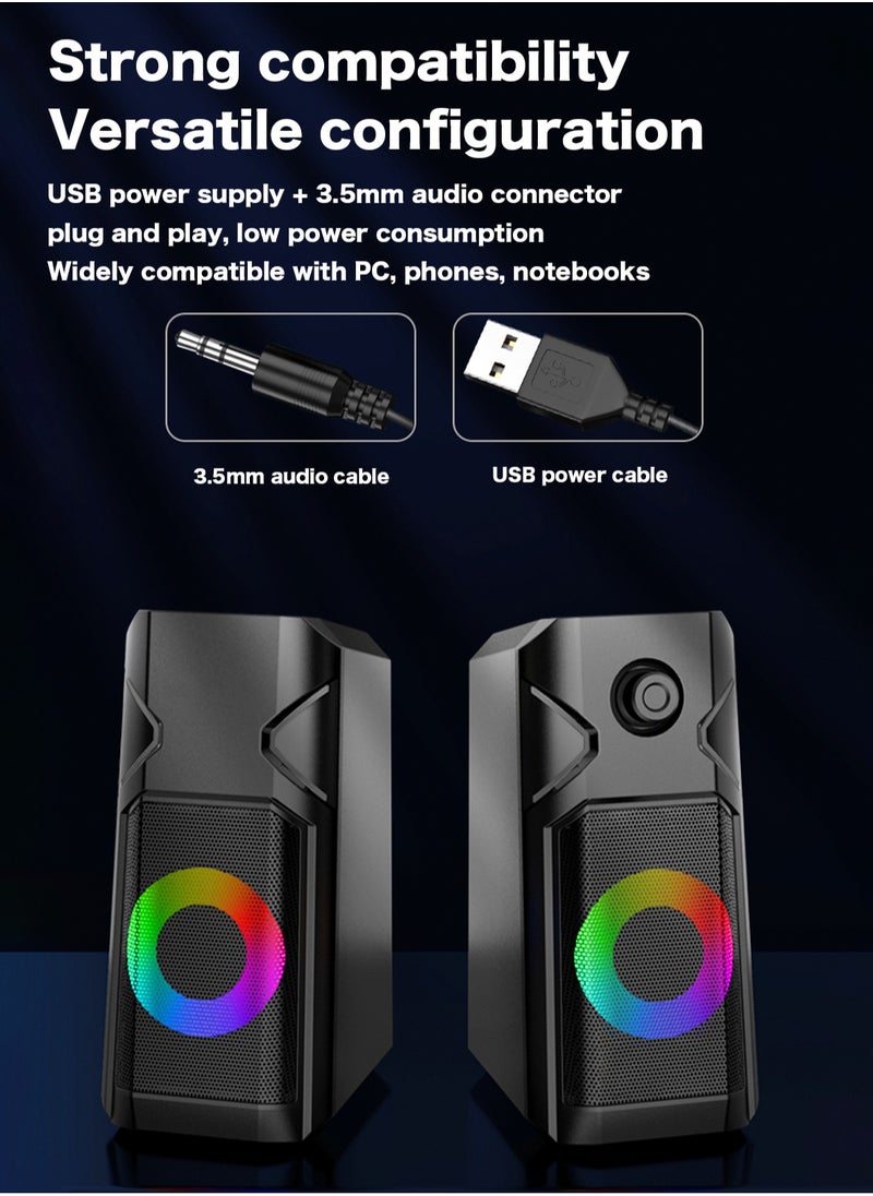 BONKS Desktop Speakers, 2.0 Channel PC Computer HiFi Stereo Gaming Speaker with Colorful LED Light Modes, Enhanced Bass and Easy-Access Volume Control, USB Powered with 3.5mm AUX-in  - Image 4