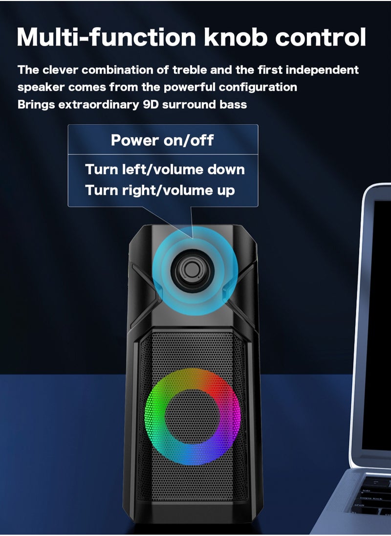BONKS Desktop Speakers, 2.0 Channel PC Computer HiFi Stereo Gaming Speaker with Colorful LED Light Modes, Enhanced Bass and Easy-Access Volume Control, USB Powered with 3.5mm AUX-in  - Image 5
