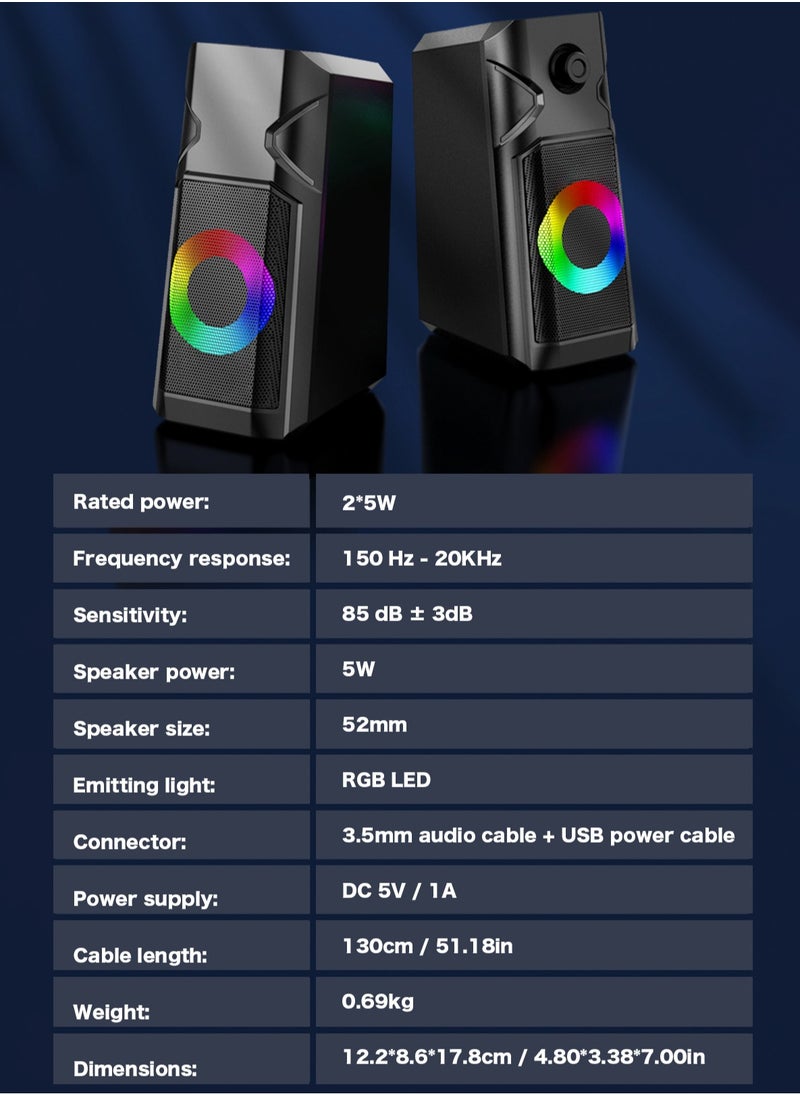 BONKS - Desktop Speakers, 2.0 Channel PC Computer HiFi Stereo Gaming Speaker with Colorful LED Light Modes, Enhanced Bass and Easy-Access Volume Control, USB Powered with 3.5mm AUX-in - Image 1