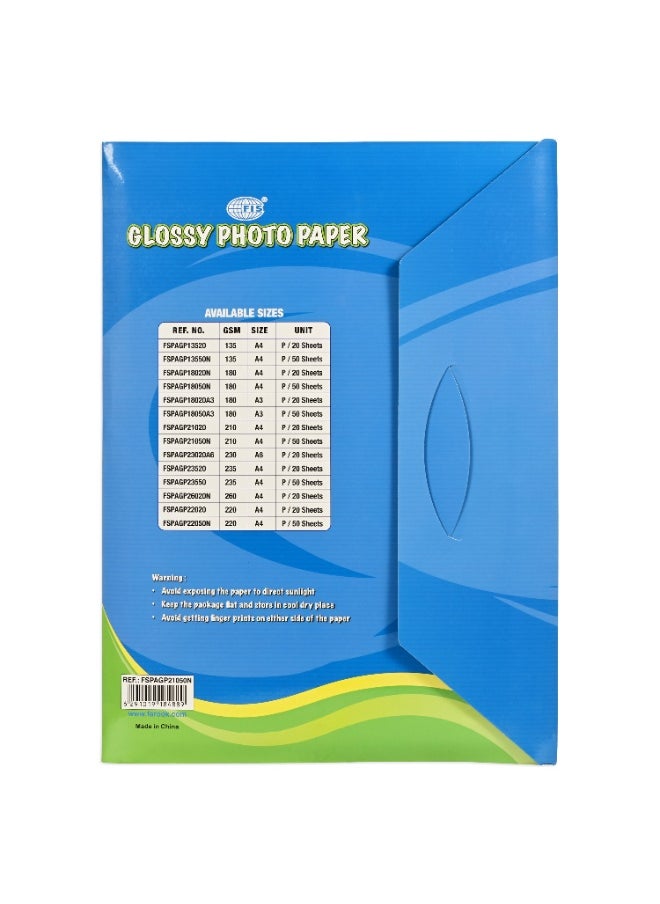 FIS Glossy Photo Paper, A4 Size(210x297mm), 210 Gsm Thickness, 50 Sheets Per Pack-FSPAGP21050N  - Image 2