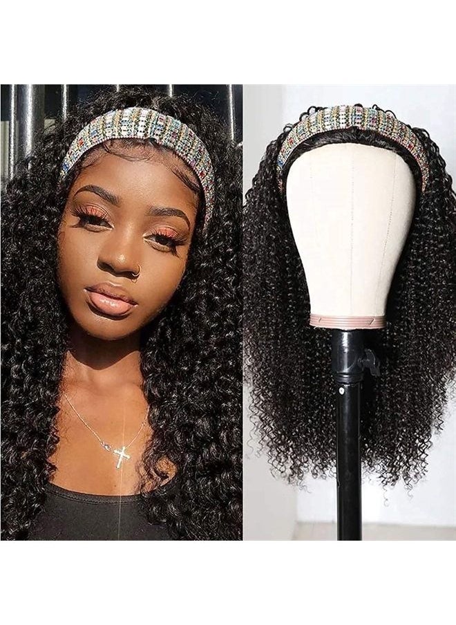 Nadula - Hair Afro Kinky Curly Half Wigs Human Hair for African American Women, 100% Virgin Human Hair Headband Curly 3/4 Half Wigs Glueless Wear and Go Beginner and Friendly 150% Density 16 Inch - Image 1