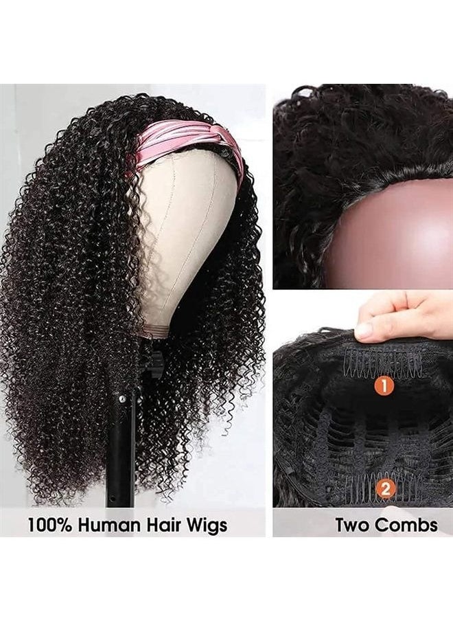 Nadula - Hair Afro Kinky Curly Half Wigs Human Hair for African American Women, 100% Virgin Human Hair Headband Curly 3/4 Half Wigs Glueless Wear and Go Beginner and Friendly 150% Density 16 Inch - Image 1