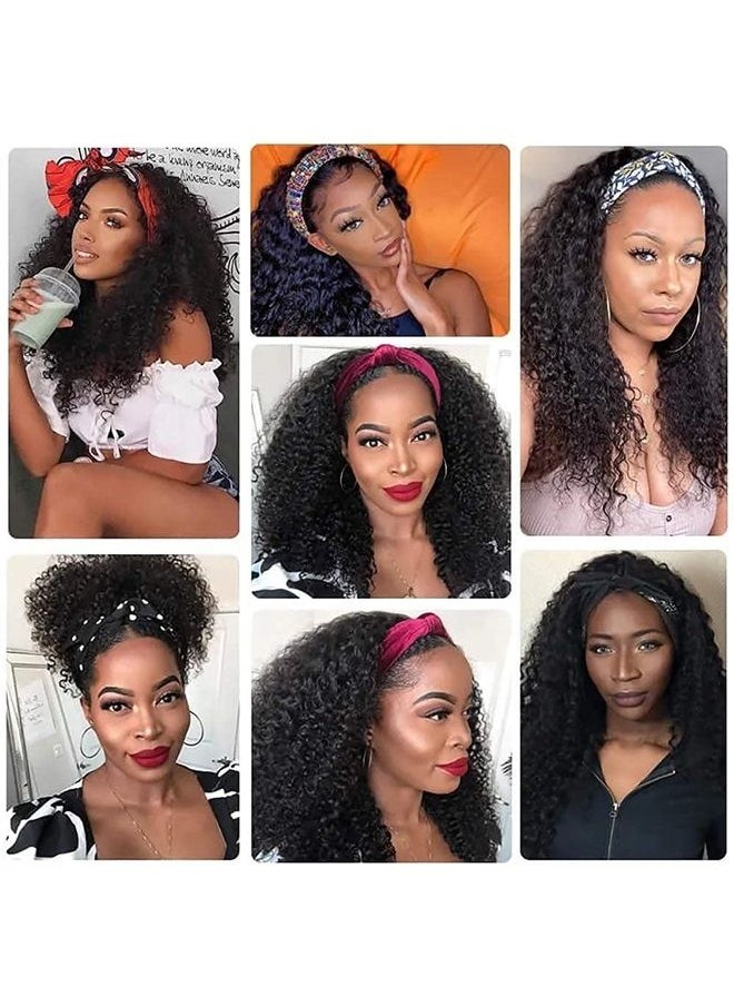 Nadula - Hair Afro Kinky Curly Half Wigs Human Hair for African American Women, 100% Virgin Human Hair Headband Curly 3/4 Half Wigs Glueless Wear and Go Beginner and Friendly 150% Density 16 Inch - Image 1