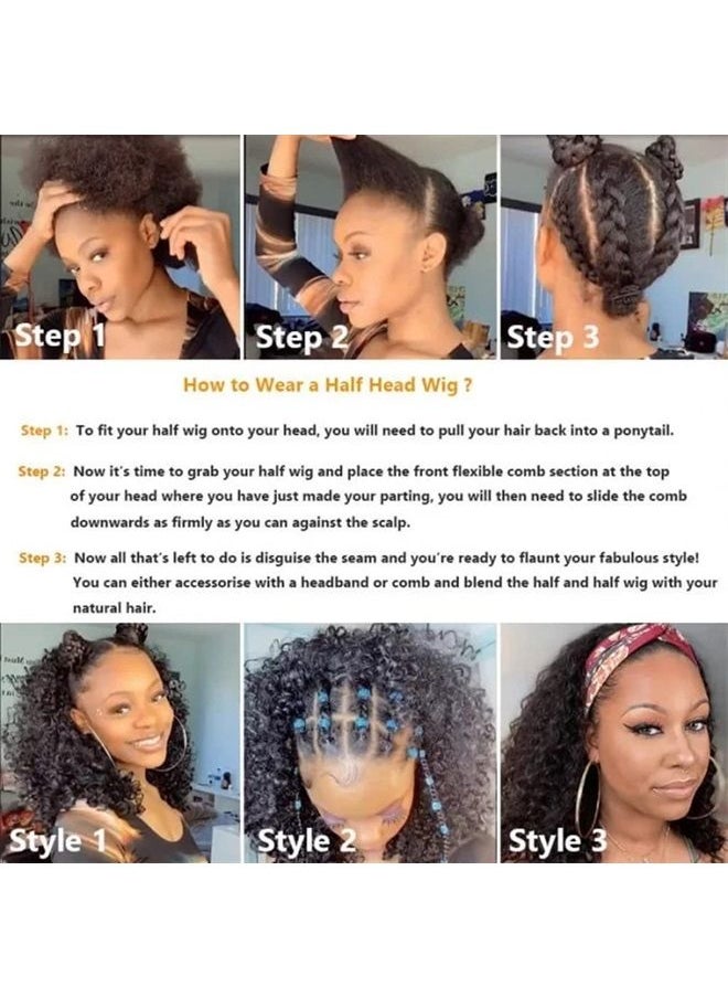 Nadula - Hair Afro Kinky Curly Half Wigs Human Hair for African American Women, 100% Virgin Human Hair Headband Curly 3/4 Half Wigs Glueless Wear and Go Beginner and Friendly 150% Density 16 Inch - Image 1