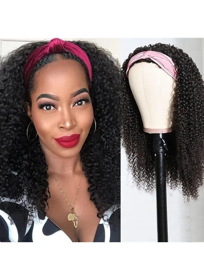Nadula - Hair Afro Kinky Curly Half Wigs Human Hair for African American Women, 100% Virgin Human Hair Headband Curly 3/4 Half Wigs Glueless Wear and Go Beginner and Friendly 150% Density 16 Inch - Image 1