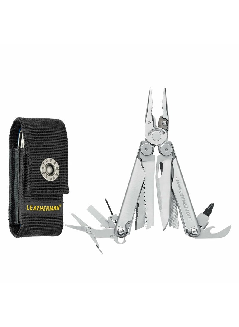 LEATHERMAN Leatherman Wave Plus Stainless Steel Full Size Multitool Closed Length 10 cm 18 in 1 Functional Tools with Nylon Sheath Weight 241 g Width 305 cm 25 Years Warranty Outdoor  - Image 1