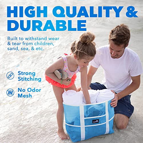 Dejaroo Sand Free Mesh Bag - Strong Lightweight Tote For Beach & Vacation Essentials. Tons of Storage with 8 Pockets, Foldable, 17x9x15 inches, Neon Blue with White Straps - Image 5