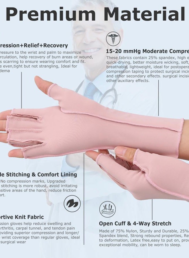 NURCOM Compression Arthritis Gloves, Rheumatoid Pain Relief Compression Gloves for Women & Men, Premium Fingerless Circulation Gloves for Arthritis & Joint Pain, Swelling, Tendonitis, 1 Pair Pink S - Image 3
