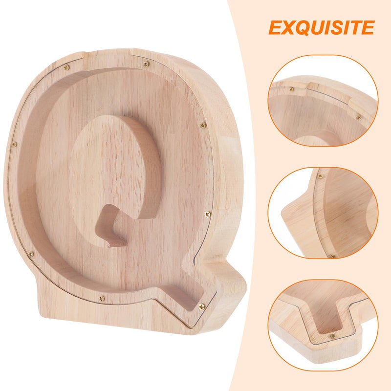 Wooden Piggy Bank Letter Q Alphabet Coin Bank Money Saving Box For Boys DIY Storage - Image 4