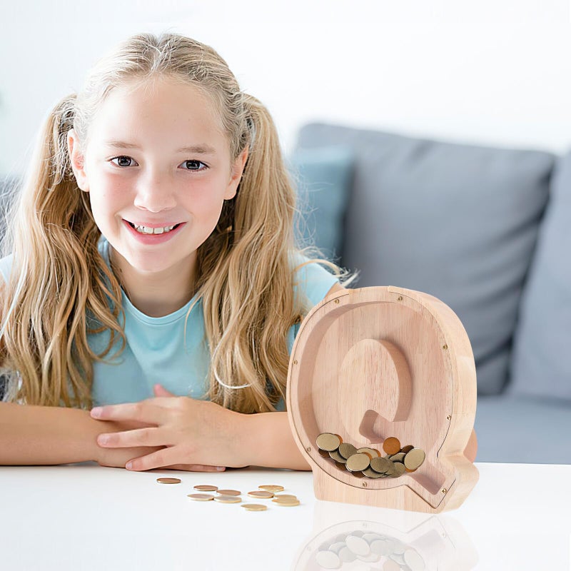 Wooden Piggy Bank Letter Q Alphabet Coin Bank Money Saving Box For Boys DIY Storage - Image 5