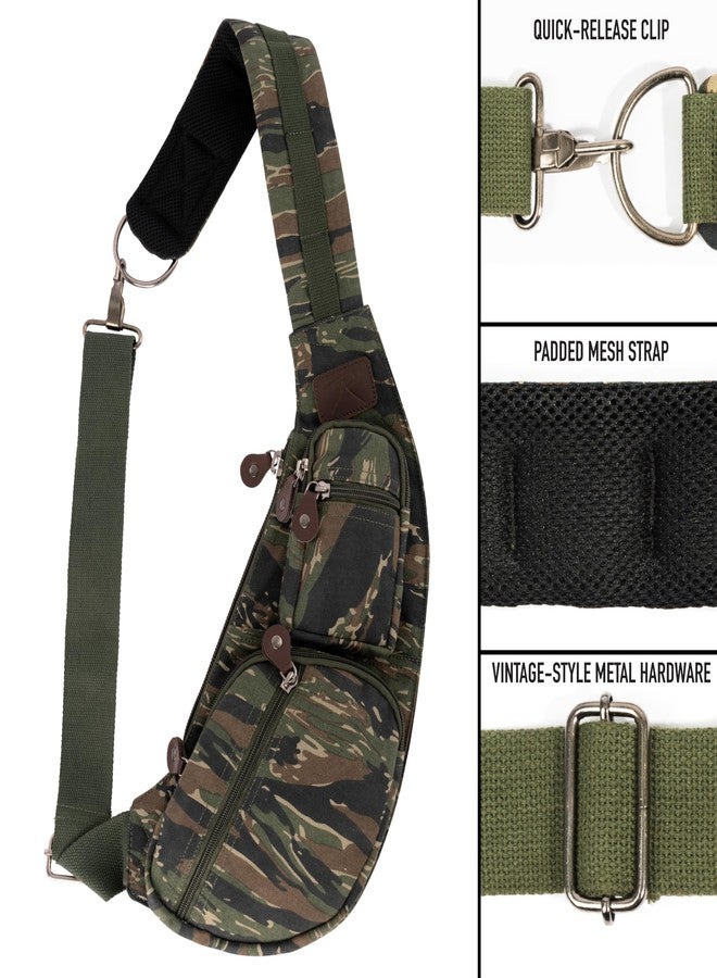 ROTHCO حقيبة كتف متقاطعة من قماش روثكو العتيق - حقيبة ظهر سفر مدمجة بسعة تخزين 2 لتر، نمط تمويه خط النمر - Image 4