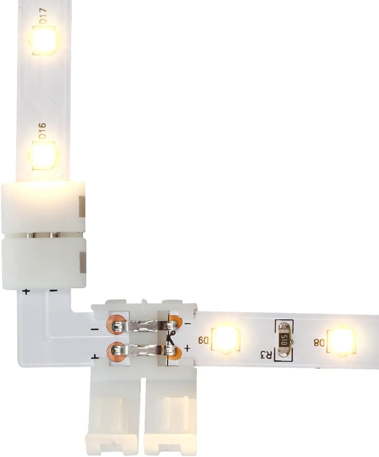 LightingWill 10pcs Pack L Shape Solderless Snap Down 2Conductor LED Strip Connector for Right Angle Corner or 90 Degree Connection of 8mm Wide 3528 2835 Single Color Flex LED Strips - Image 5
