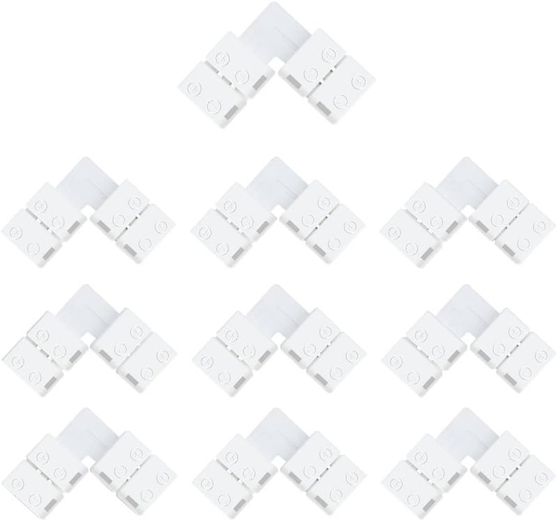 LightingWill 10pcs Pack L Shape Solderless Snap Down 2Conductor LED Strip Connector for Right Angle Corner or 90 Degree Connection of 8mm Wide 3528 2835 Single Color Flex LED Strips - Image 1