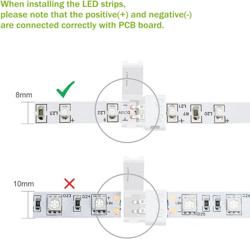 LightingWill 10pcs Pack L Shape Solderless Snap Down 2Conductor LED Strip Connector for Right Angle Corner or 90 Degree Connection of 8mm Wide 3528 2835 Single Color Flex LED Strips - Image 3